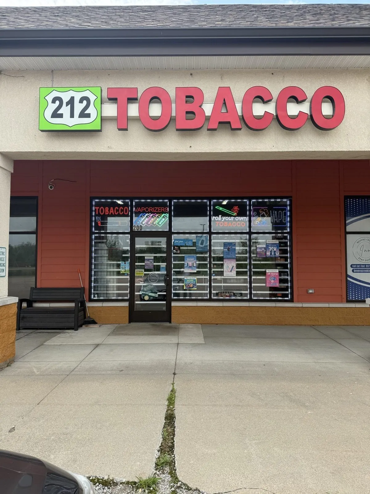 The 212 Tobacco storefront on Railroad Drive